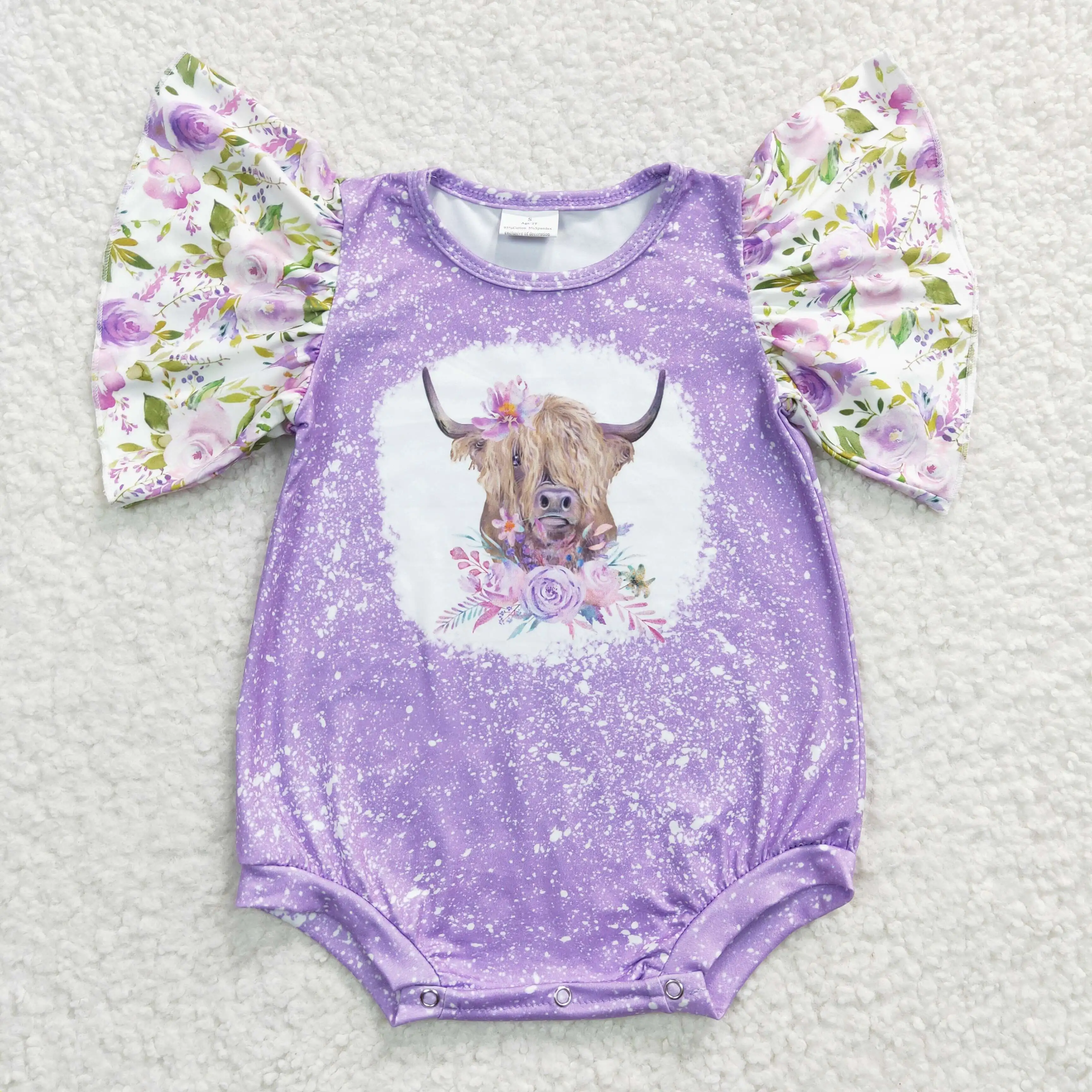 

2024 baby onesie baby girl purple cow print short-sleeved onesie baby girl summer romper