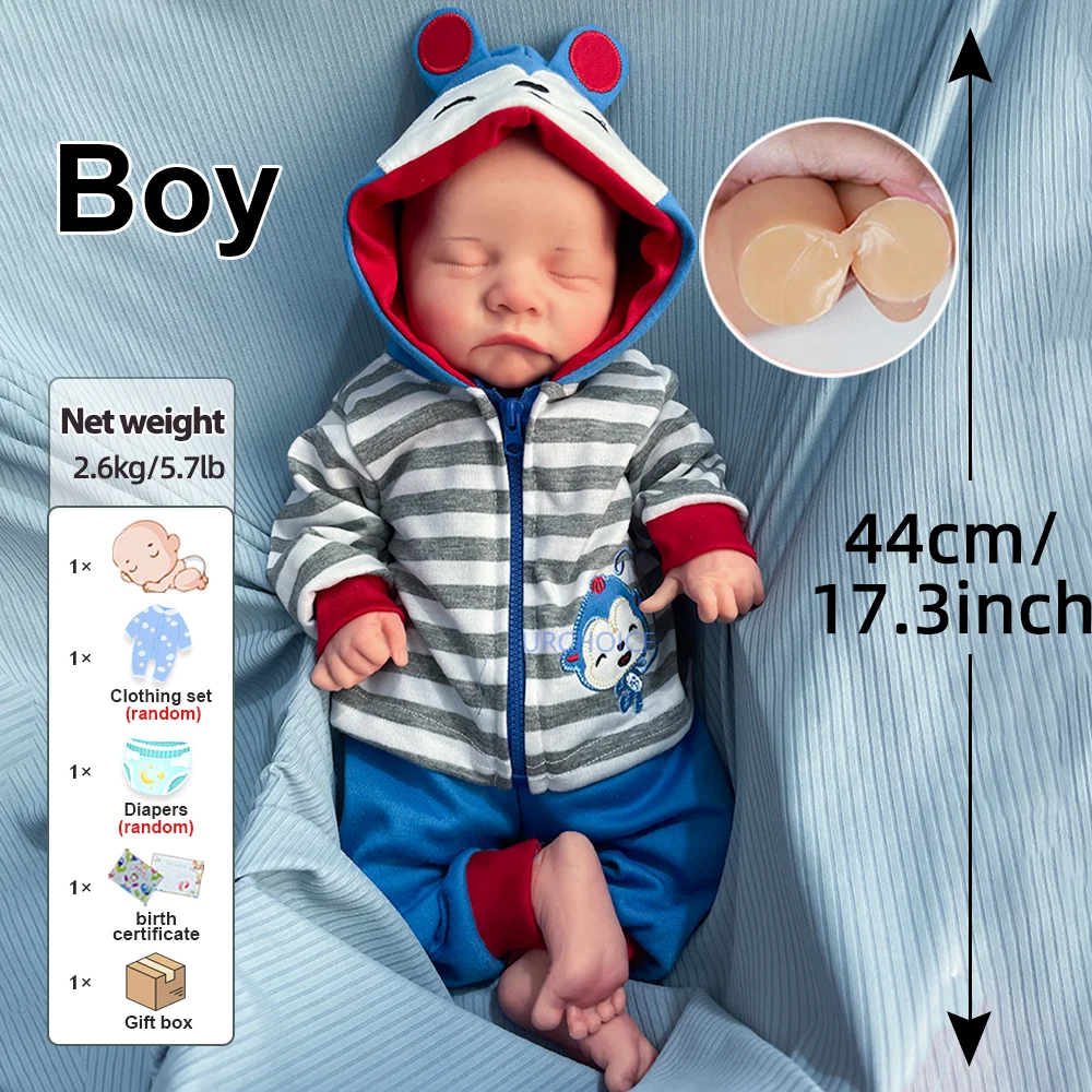 17" Silicone Reborn Doll Hand-Painted Lifelike Rebirth Baby Doll Preemy  For Perfect Easter/Children'S Day Present