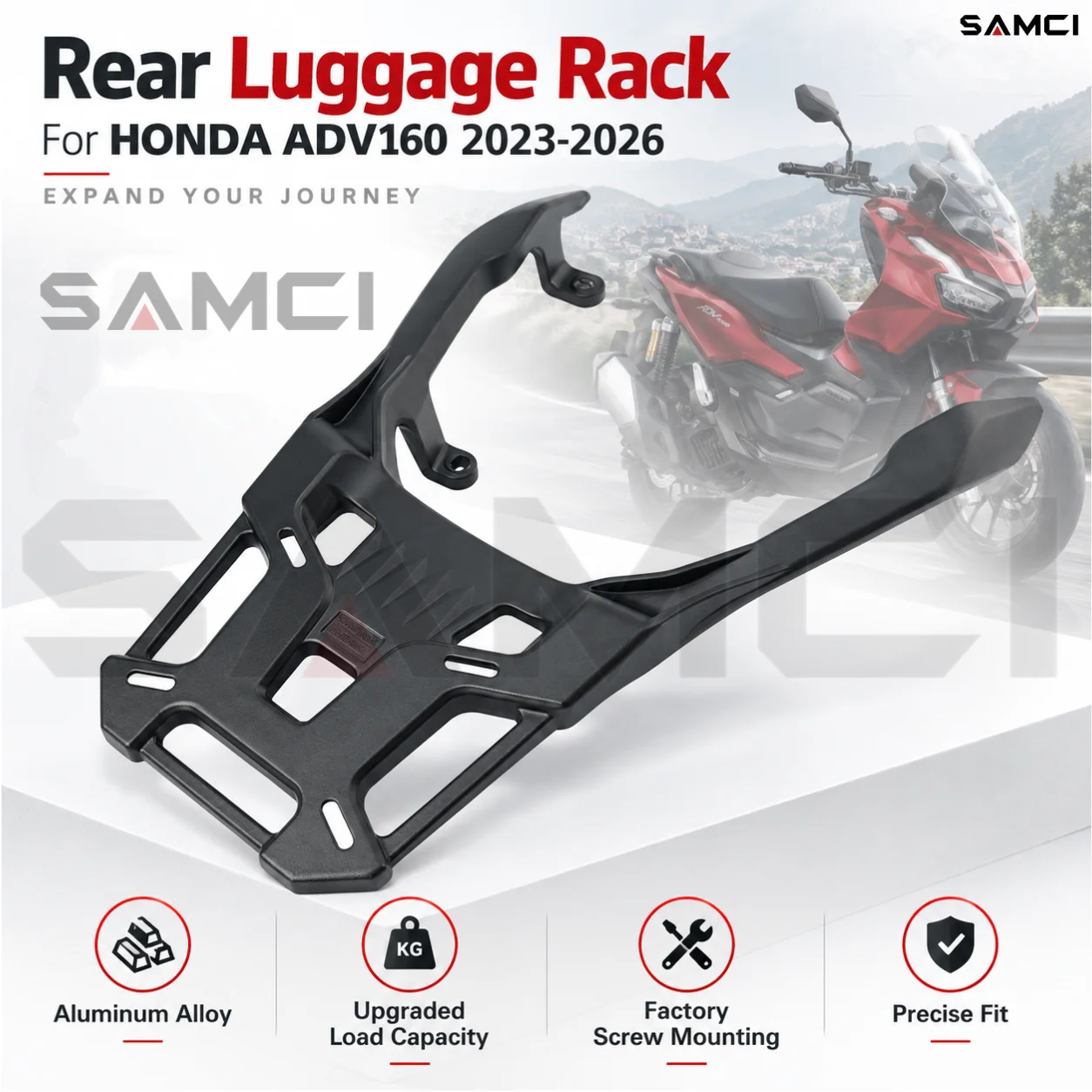 Motorcycle Rear Luggage Rack New Aluminum Alloy Tail Box Cargo Carrier Reinforced Support For HONDA ADV160 2023-2026 Accessories