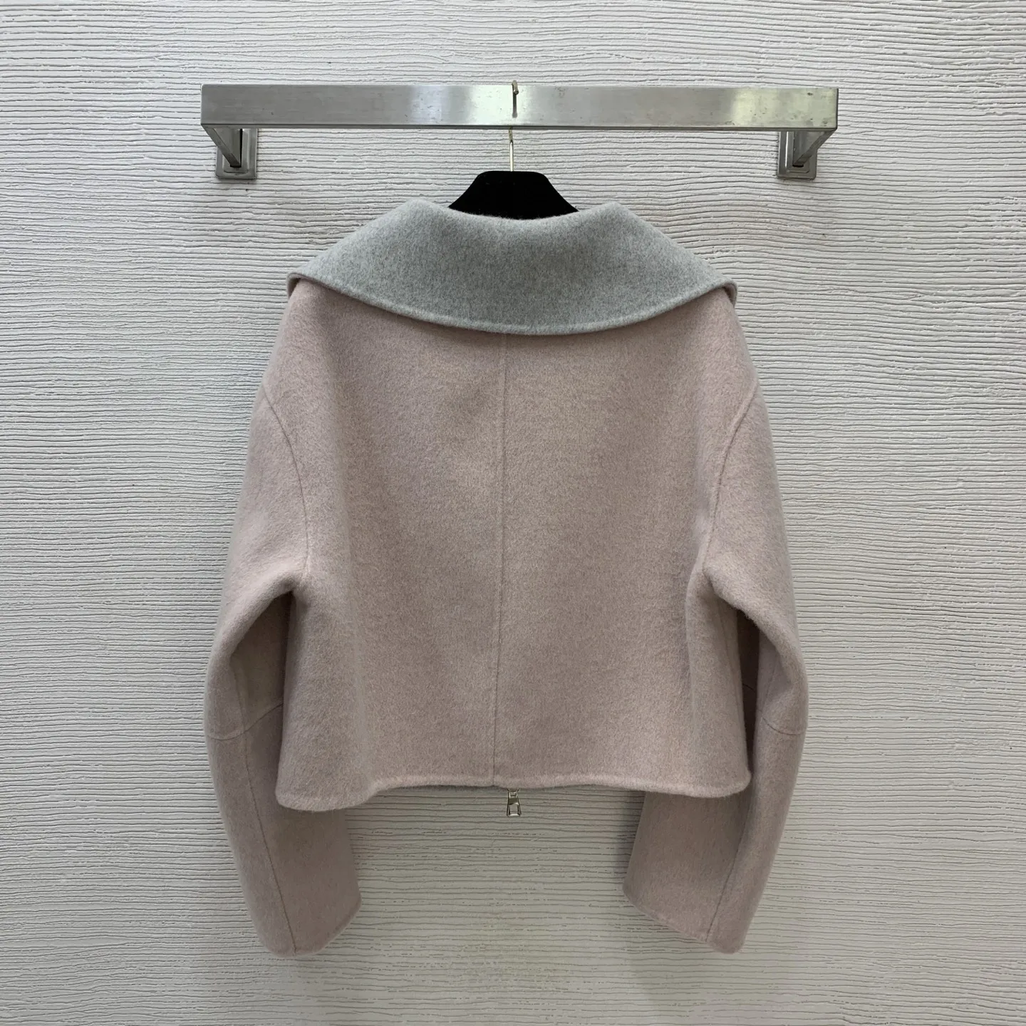 Women's new workwear style flip cover double pocket large lapel zipper placket double-sided woolen short jacket