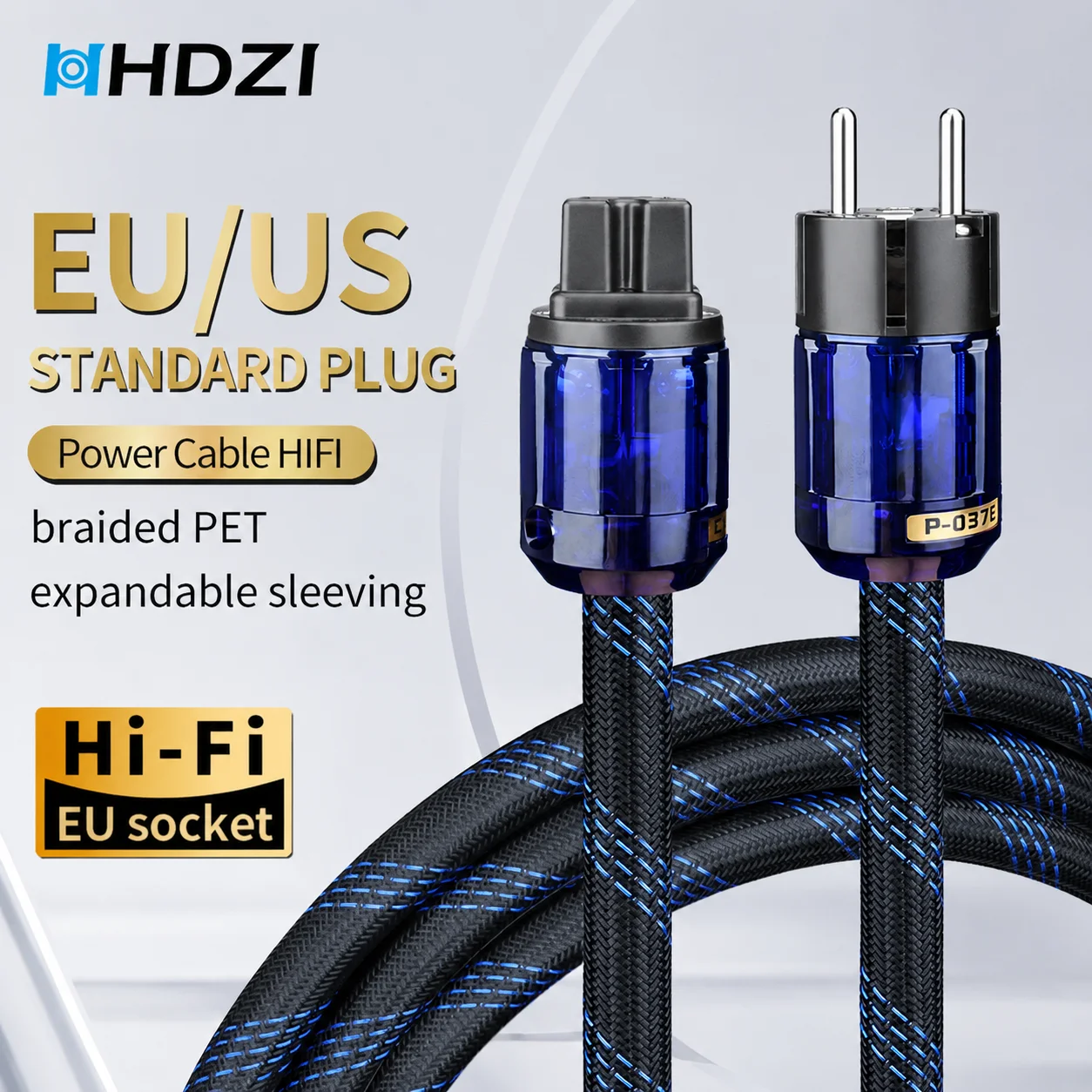 Hi-End AC Copper Wire HiFi Audio US/EU Power Cord, Copper Shielded Conductor High-End Audio Gold-Plated Plug Connector, Audiophi