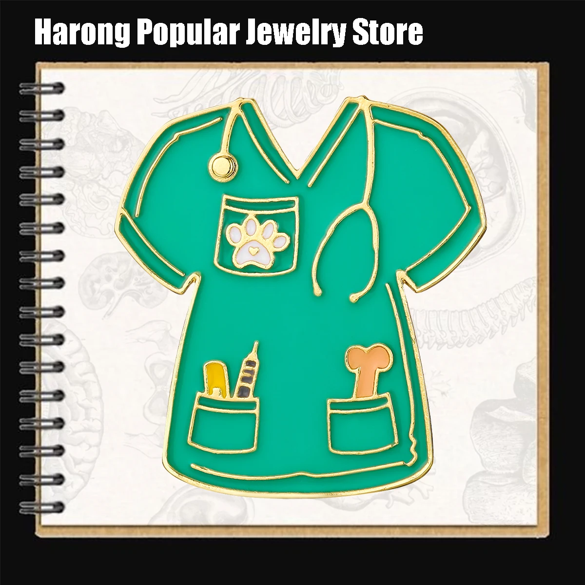 Harong Veterinary Pet Clinic Enamel Pins Medical Vet Coat Brooch Medicine Lapel Lanyard Bag Accessories Gift for Veterinarian