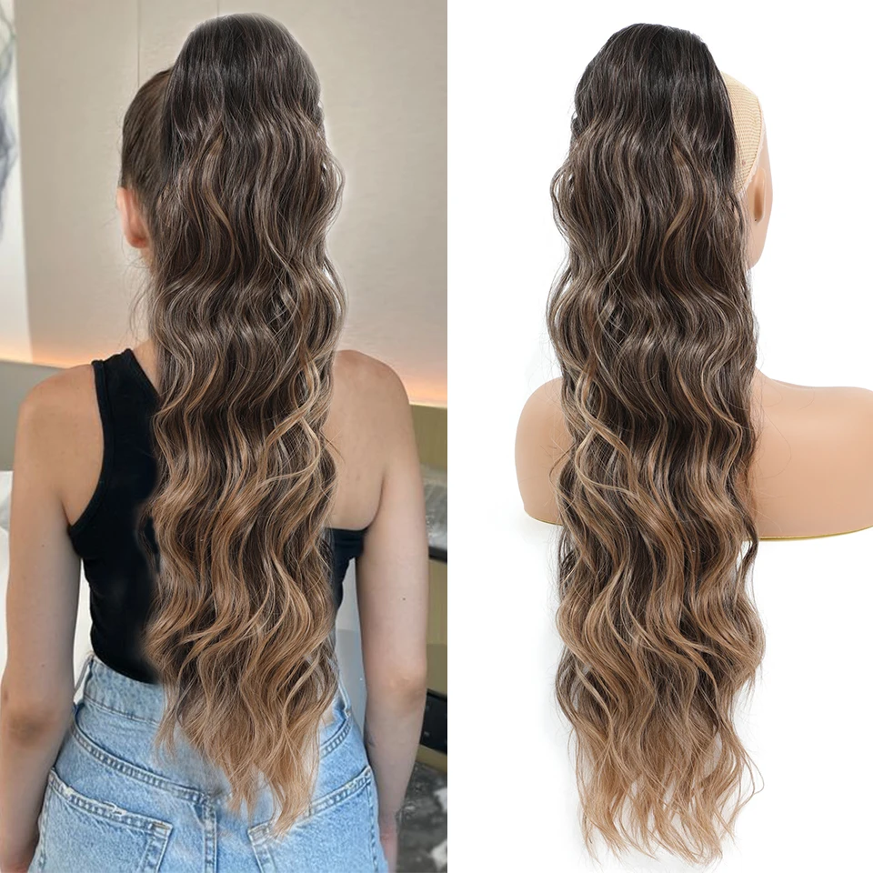 Body Wave Clip Drawstring Ponytail Synthetic Hair Extensions High Temperature Women Pony Tail HairPiece For Women Ombre Blonde