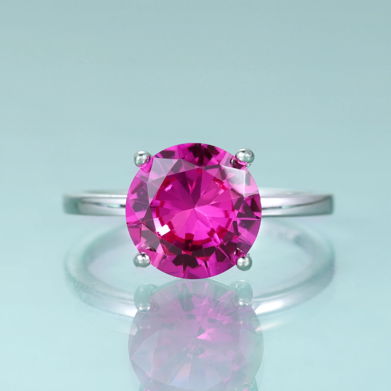

GEM'S BALLET 8mm 10mm Round lab Pink Sapphire Solitaire Engagement Rings 925 Sterling Silver 4-Prongs Wedding Ring Gift For Her
