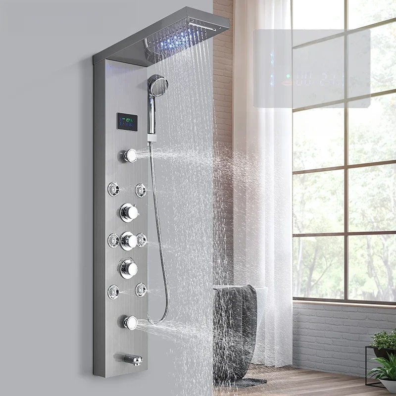 LED-licht badkamer douchekraan set LED regendouche paneelsysteem badkuip watermengkraan massage SPA temperatuurscherm - afbeelding 2