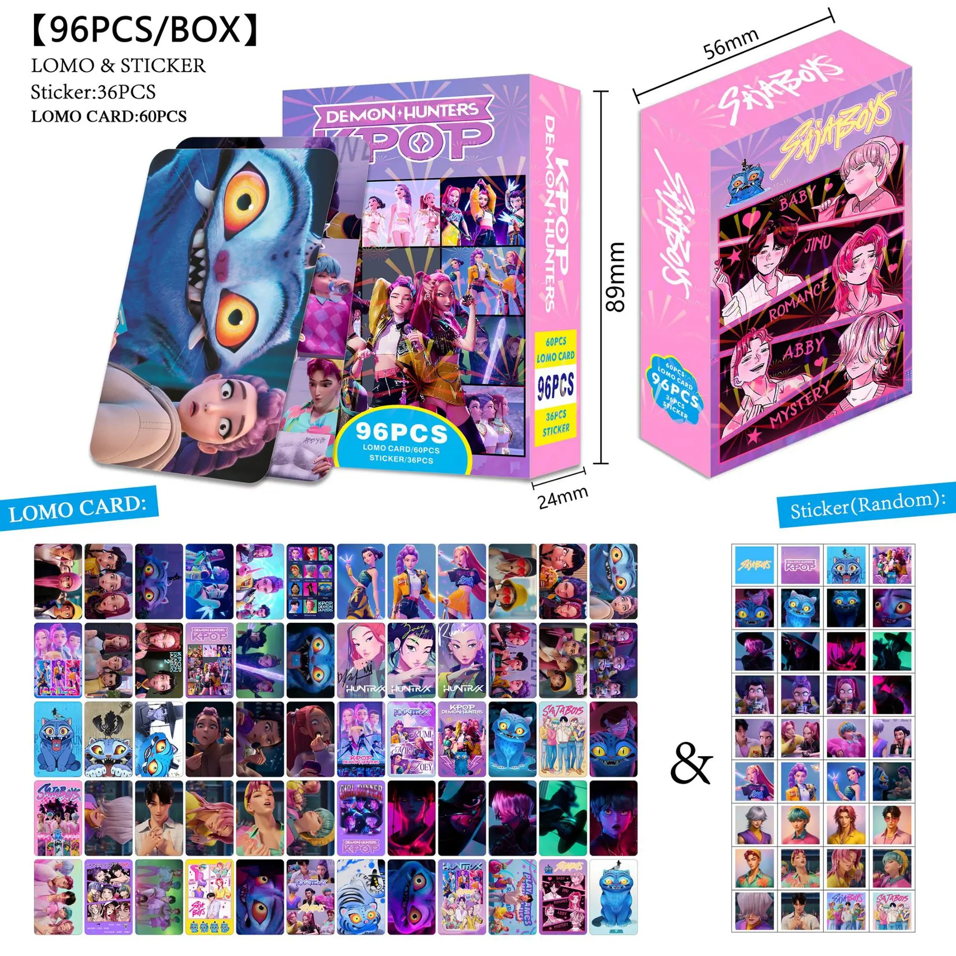 مجموعة بطاقات K-POP Demon Hunters & Sajaboys LOMO مكونة من 96 قطعة - بطاقات صور HUNTR/X Boy Girl Group HD، بطاقات ألعاب تجارية قابلة للجمع من الرسوم المتحركة