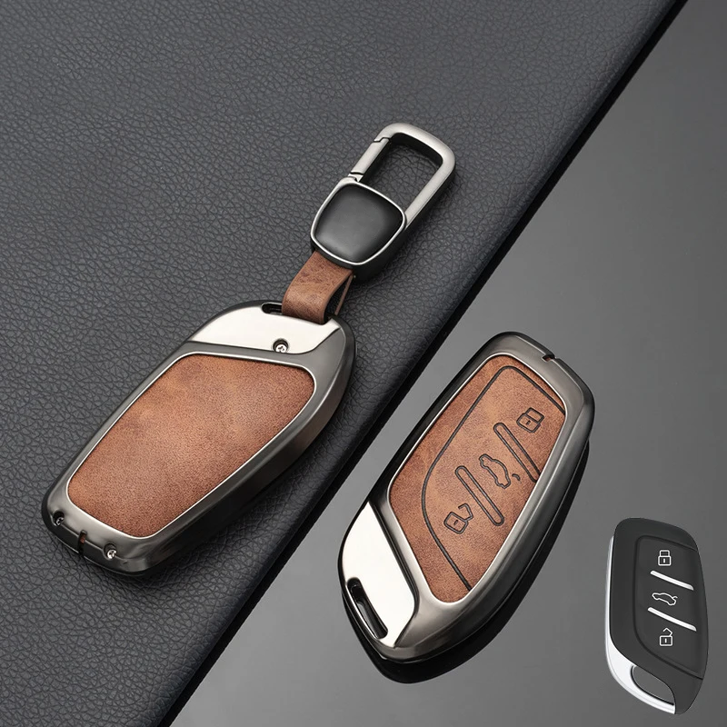 Retro Zinc Alloy Leather for MG ZS EV MG6 HS 5 6 EZS Remote Smart Auto Car Key Case Cover Holder Fob Bag Keychain Accessories