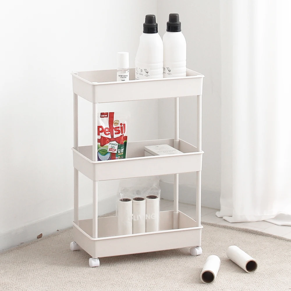 Oliving Simple Movable Storage Shelf Trolley Multifunctional Cart with 3-Step Wheels