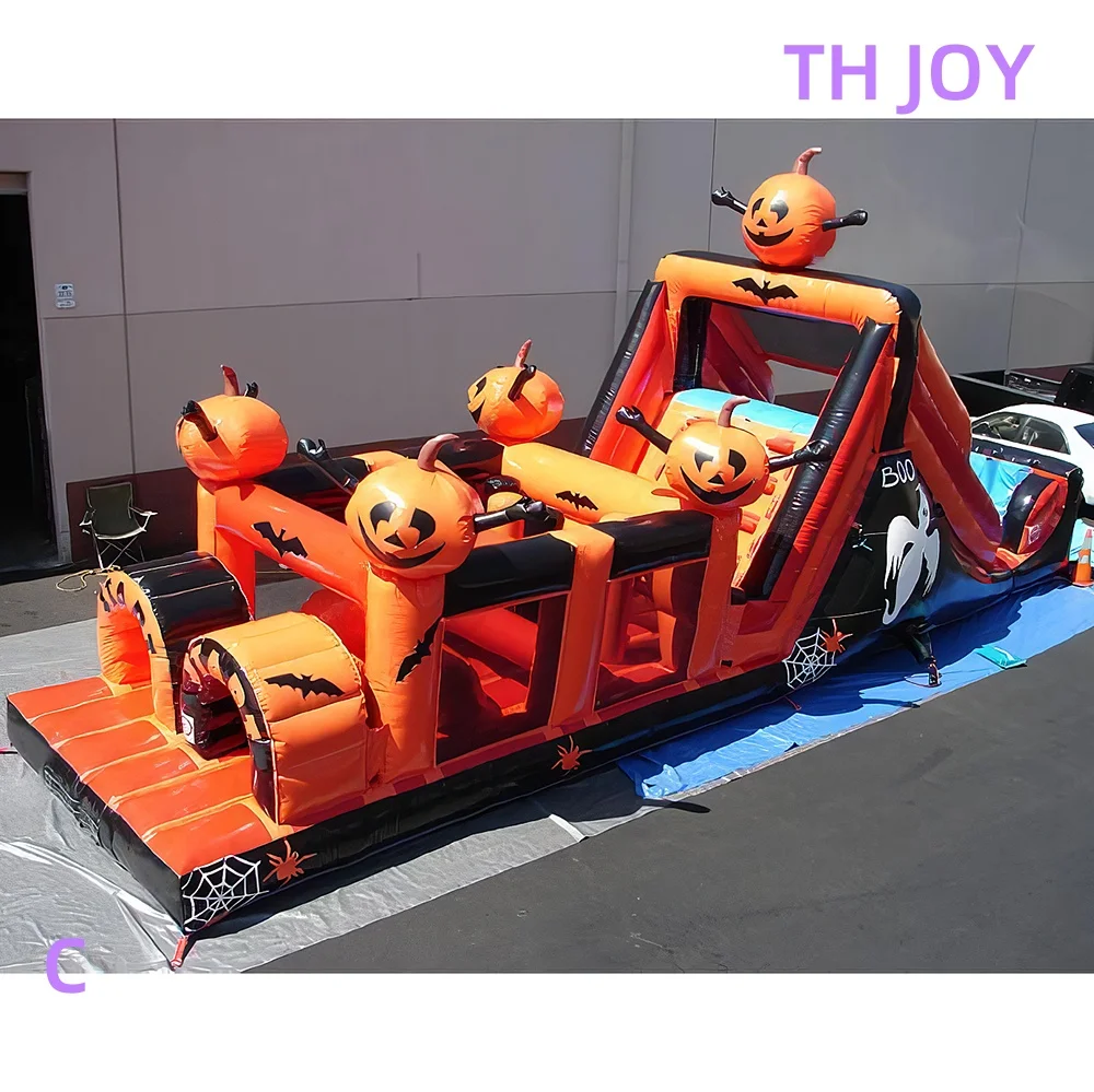 By ship to door, 40ft 12m Commercial Halloween Obstacle Course, 2025 new Inflatables Haunted house Obstacle Course bouncy slide