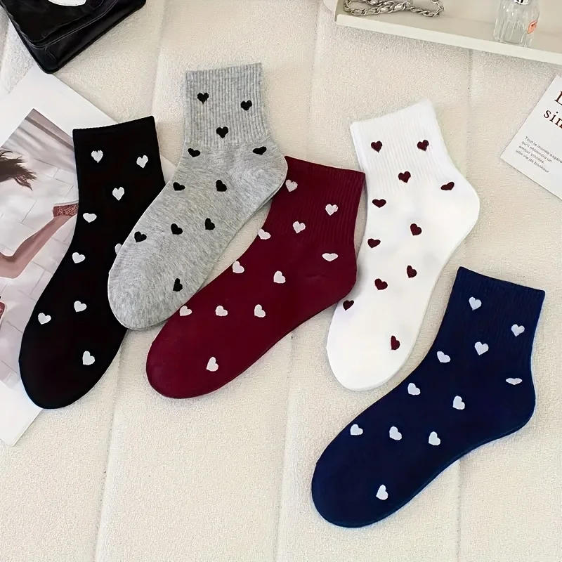 10 pares de calcetines de media pantorrilla para mujer: 10/20/40 patrones de corazones, tela suave, puños acanalados, calcetines informales y formales lavables a máquina