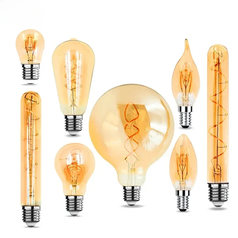 1-10szt E27 E14 Retro Edison LED Żarówka AC 220V Spiral Light C35 G45 A60 ST64 G80 G95 G125 Szklana żarówka Retro Candle Lamp — 2