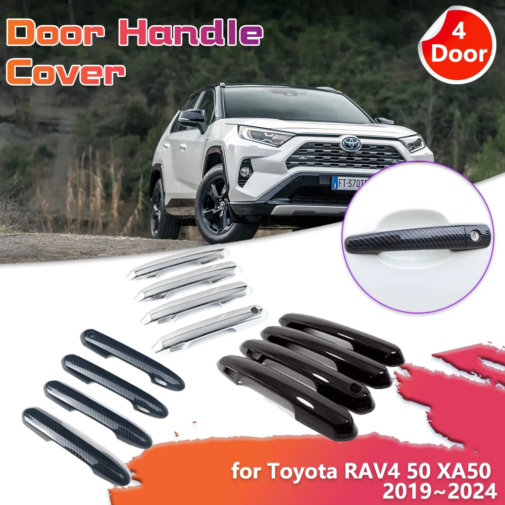 

Car Door Handle Cover for Toyota RAV4 50 XA50 2019~2024 2020 Carbon Fiber Black Chrome Sticker Trim Scratch Decor Cap Accessorie