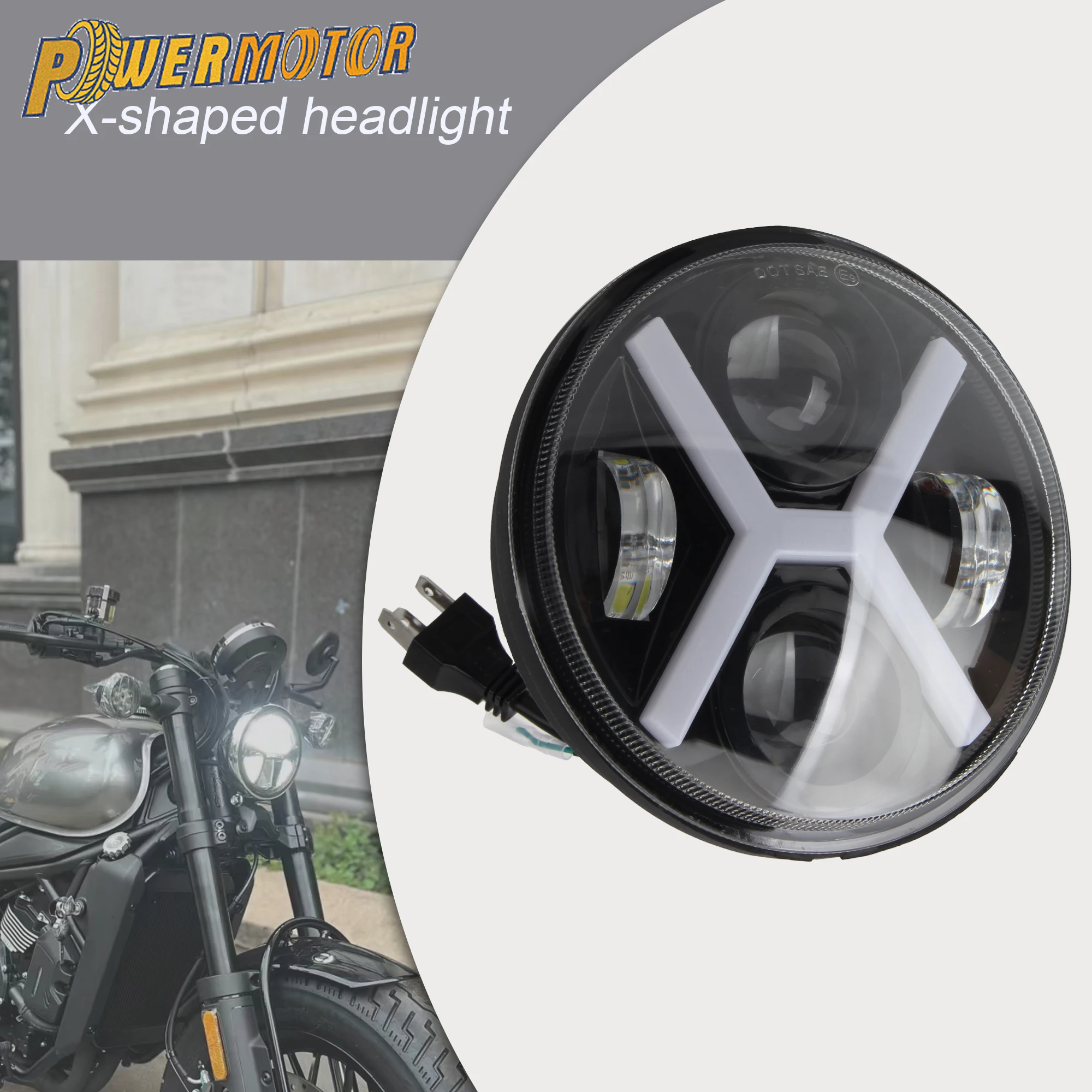 For Harley Dyna Softail Sportster Motorcycle 5.75 In LED Headlight X type High/Low Beam Accessories Motorbike Headlamp Modified