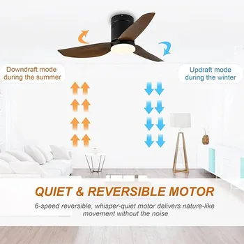 Simple Deluxe 40-inch Ceiling Fan with LED Light and Remote Control, 6-Speed Modes, 2 Rotating Modes, Timer