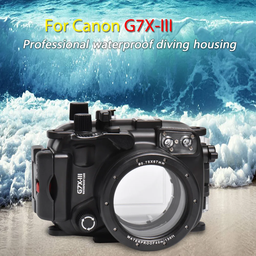 Mcoplus WP-G7XIII 40m/130 pies carcasa subacuática impermeable cámara de buceo para cámara Canon G7X-III G7X III