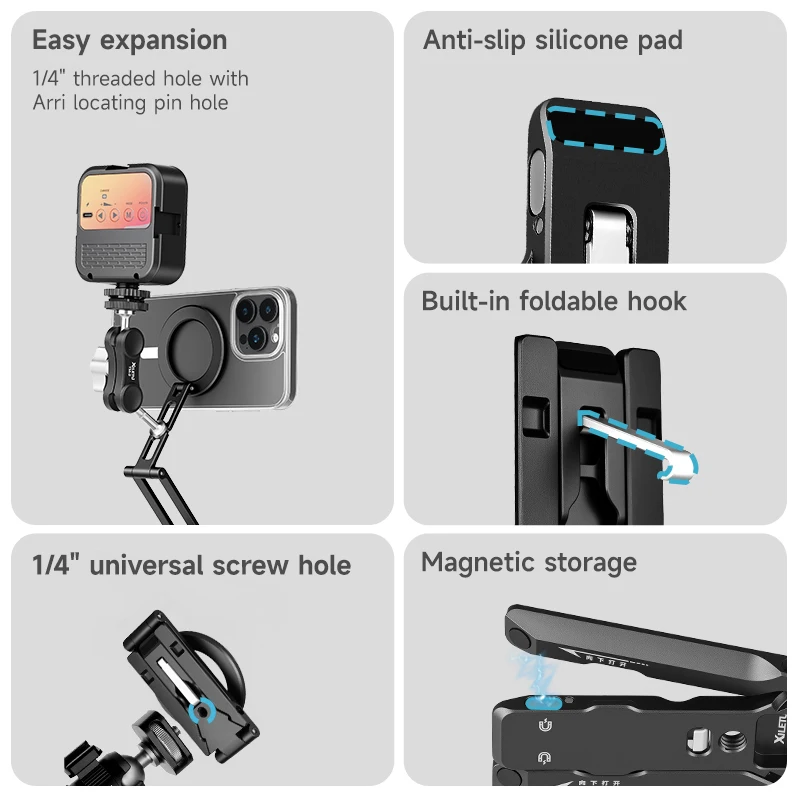COBONE Magnetischer Telefonstativhalter, faltbar, verstellbar mit Arca-Swiss für Telefon, Vlog, tragbare Desktop-Telefonhalterung für Reisen