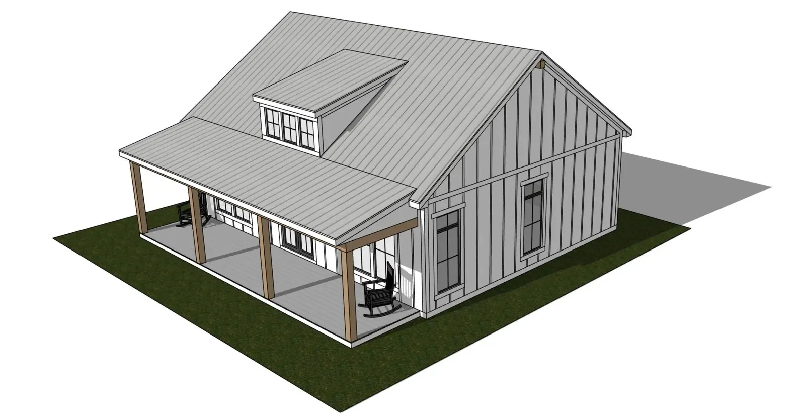 Plans imprimés de chalet de ferme moderne |   Maison Ranch à 2 chambres |   Le livret de plan de noix (sans matériaux)