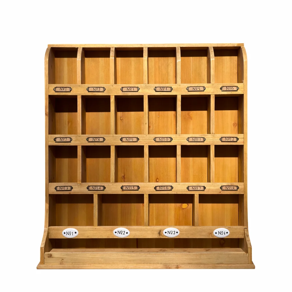 Rustic Solid Wood Wall Cabinet with 24 Compartments, Vintage Apothecary Display Shelf for Bottles, Jars & Home Storage