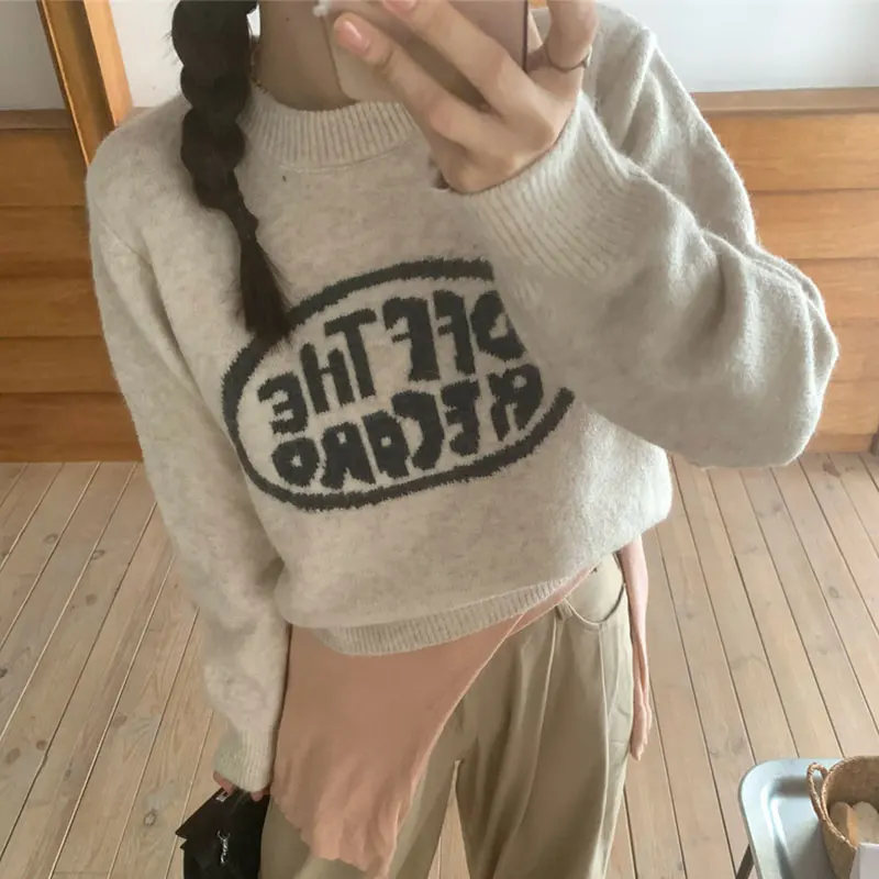 

Корейский стиль весна-осень женские новые простые карточки с записью базовые свитера