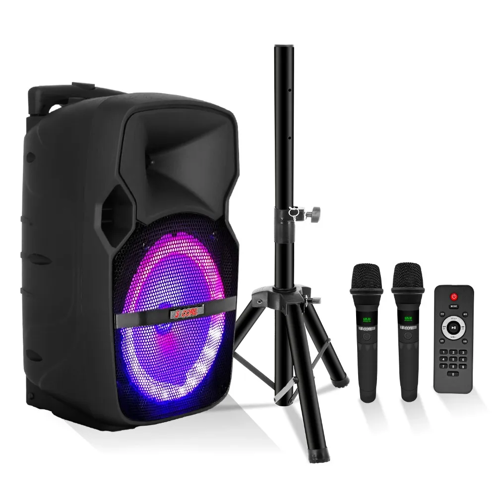 

5 Core 10 inch PA Portable Bluetooth Party Speaker Karaoke Boombox + 2 Wireless Mics ACTIVE HOME 10 2-MIC