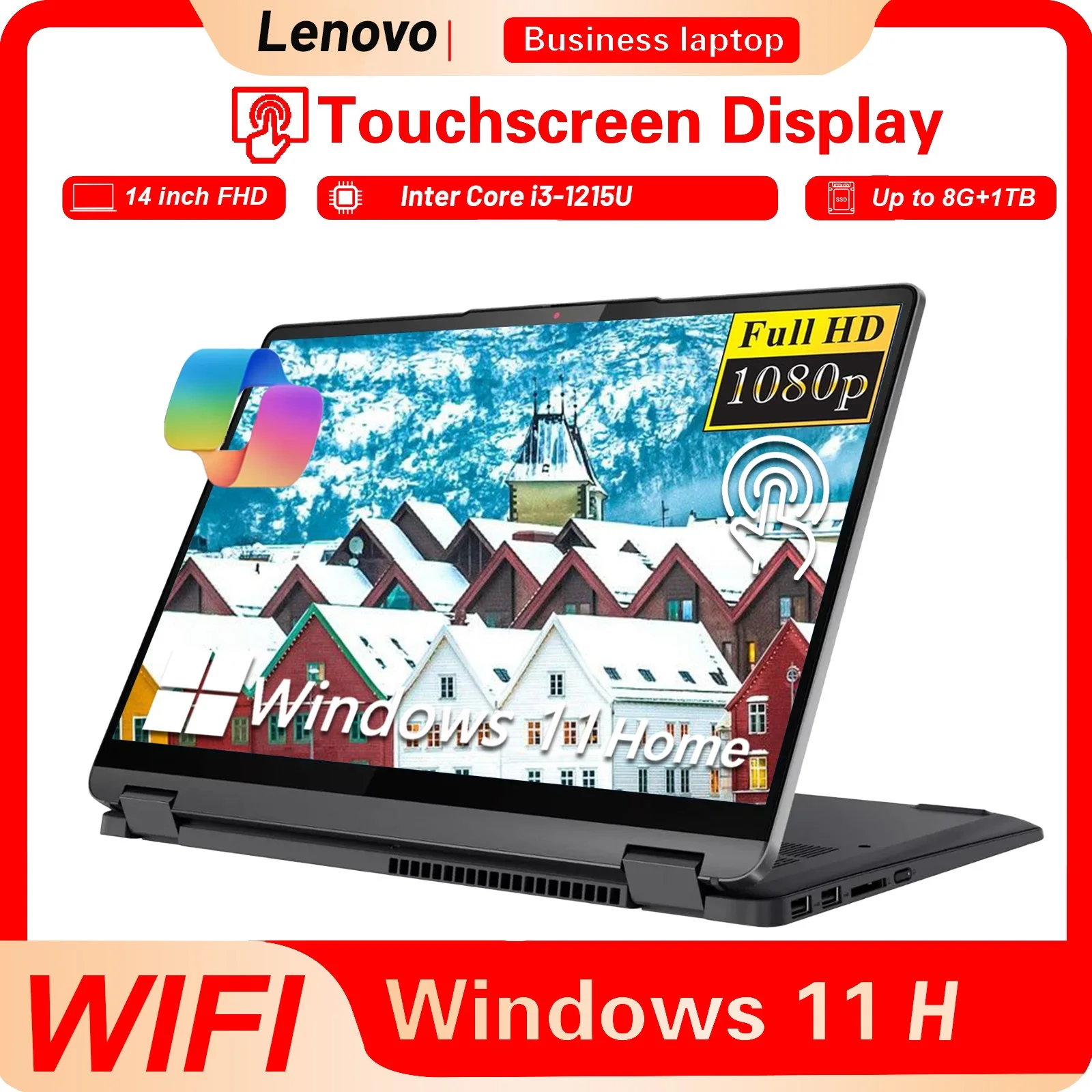 Portátil touchscreen Lenovo-14 inch, 2 em 1, intel core i3-1215u, 14 polegadas fhd, 8gb ram, 1 também ssd, win11, 2024, flex 5i