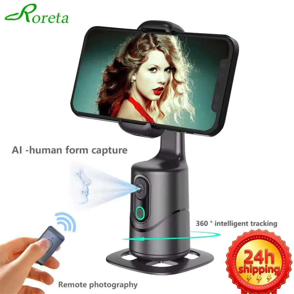 

Roreta Automatic facial tracking phone holder with remote control and gesture control, 360 ° rotating phone camera holder
