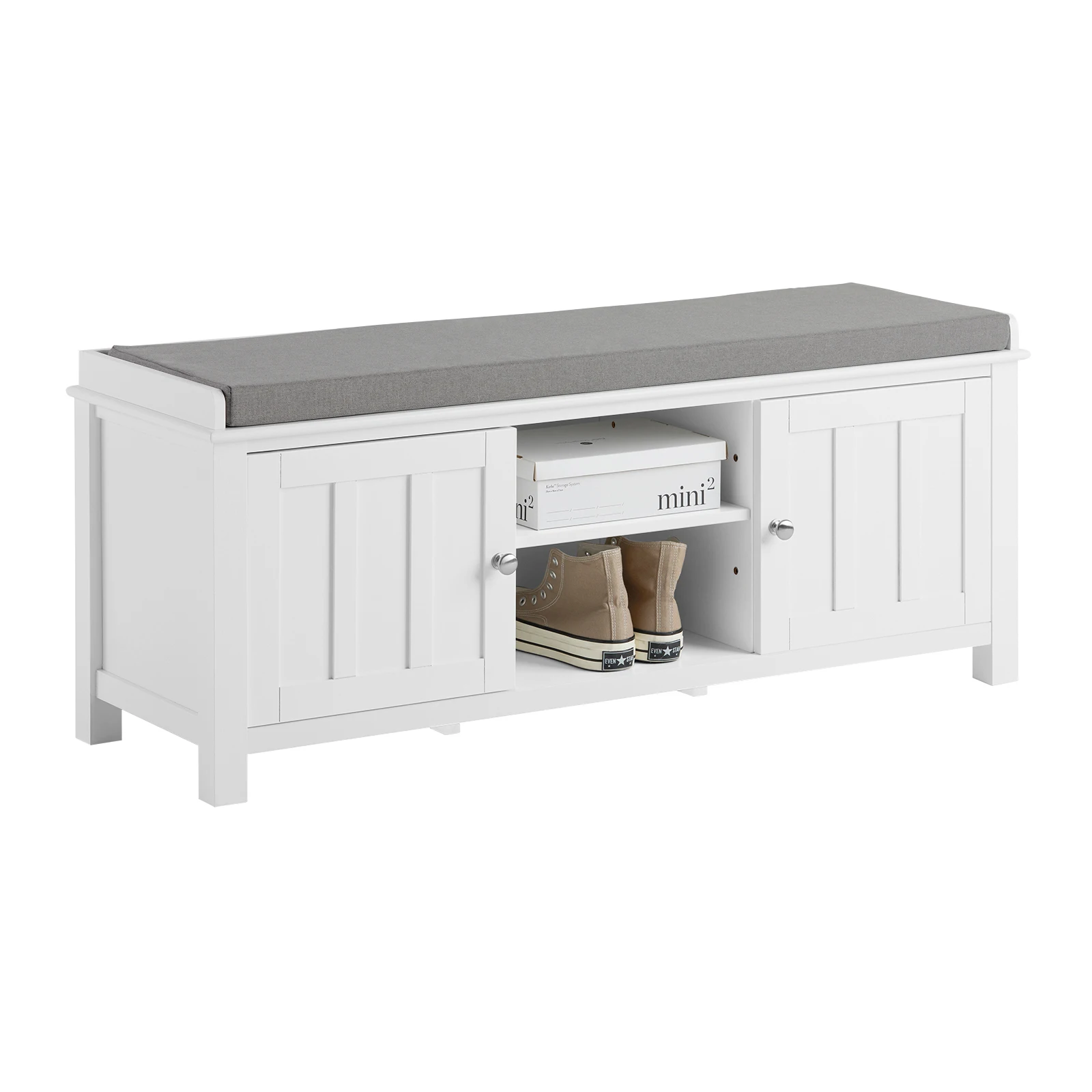 SoBuy FSR35-W Asiento de banco Zapatero Armario con cojín de asiento Banco de cama de MDF Blanco BHT CA: 105x43x35cm