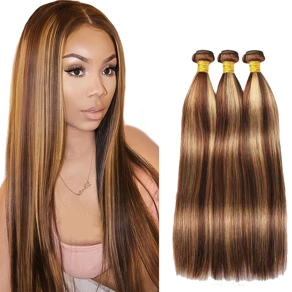 하이라이트 번들 100% 인모 컬러 4/27 스트레이트 번들 인모 번들 여성용 헤어 익스텐션