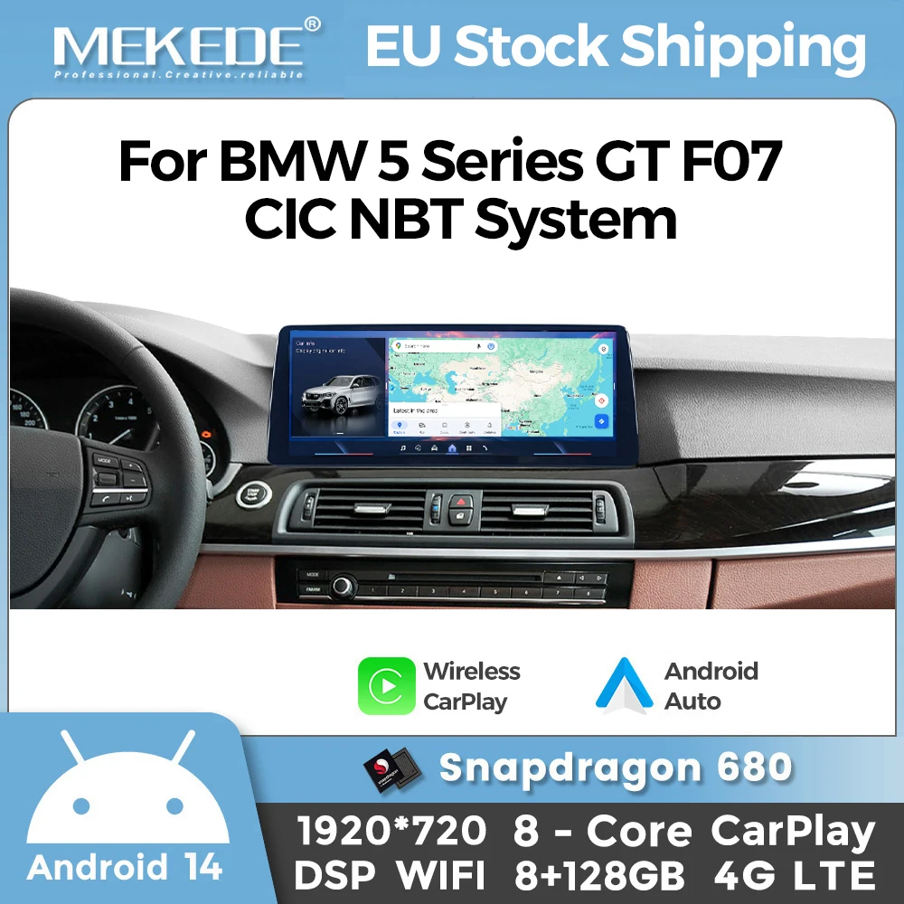 Autoradio sans fil MEKEDE Carplay Android Auto pour BMW série 5 F07 GT 2010-2018 1920*720 CIC NBT 1920*720 QLED écran tactile 4G double BT Qualcomm 680 système intelligent pour voiture