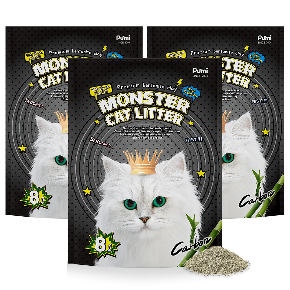 Purmi Monster Bentonite 8Lx3 Unscented Activated Carbon 3 Second Agility Cat Sand