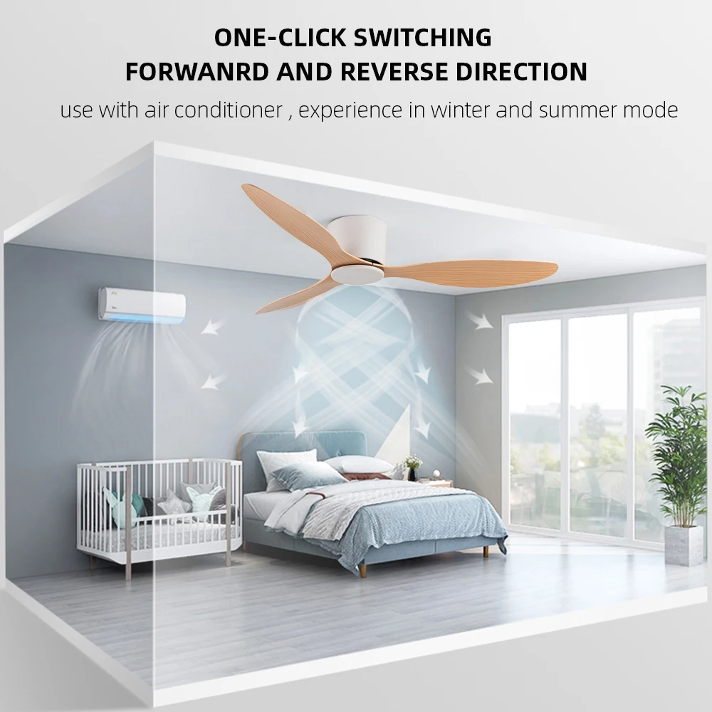 IRALAN Ventilatore da soffitto da 42 pollici/52 pollici senza luce, reversibile a 6 velocità, timer, soggiorno camera da letto esterno-Bianco/Nero/Legno