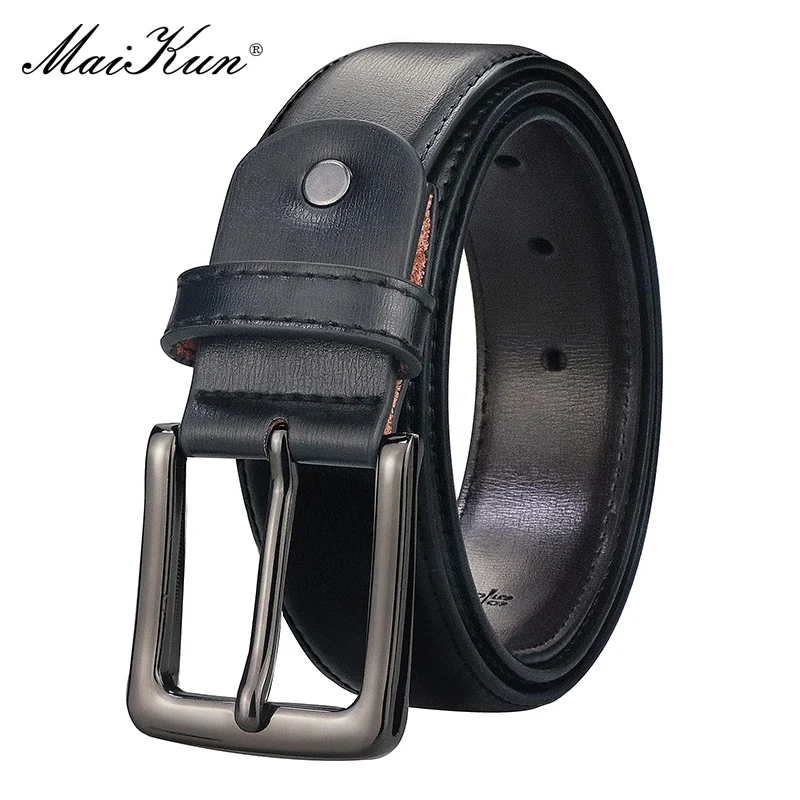 Maikun Men's Genuine Leather Belt Classic Alloy Pin Buckle Fashion Business Casual Second Layer Leather Belt