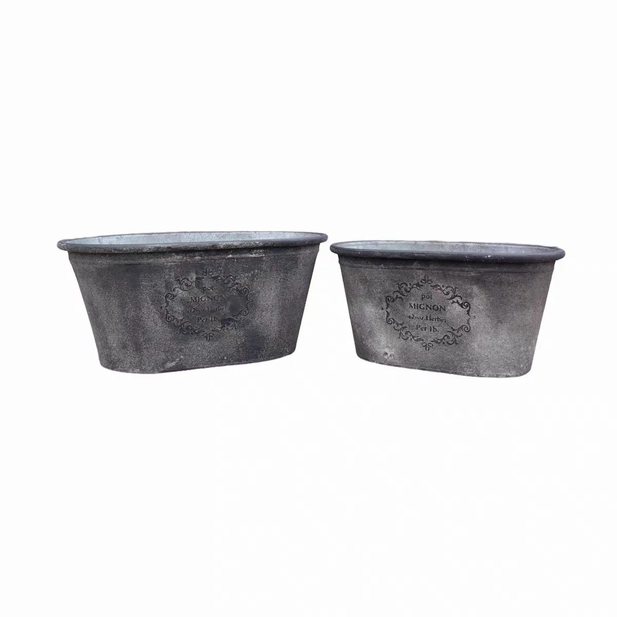 2-Piece Vintage Oval Metal Planter Set with Drainage Holes, Distressed Iron Flower Pots for Garden Patio Balcony Farmhouse Decor