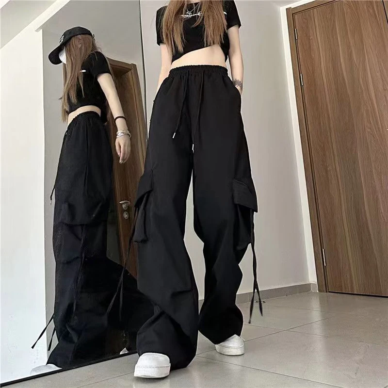 

2024 Women Y2K Cargo Pants High Waist Streetwear Hip Hop Trousers Female Pockets Casual Low Waist Drawstring Baggy Sweatpants