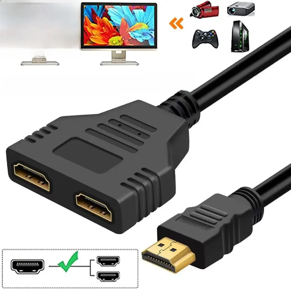 Câble adaptateur séparateur HDMI 1 mâle vers double HDMI, 2 voies femelle 4K 3D Y, pour ordinateur portable, moniteur TV 1080P