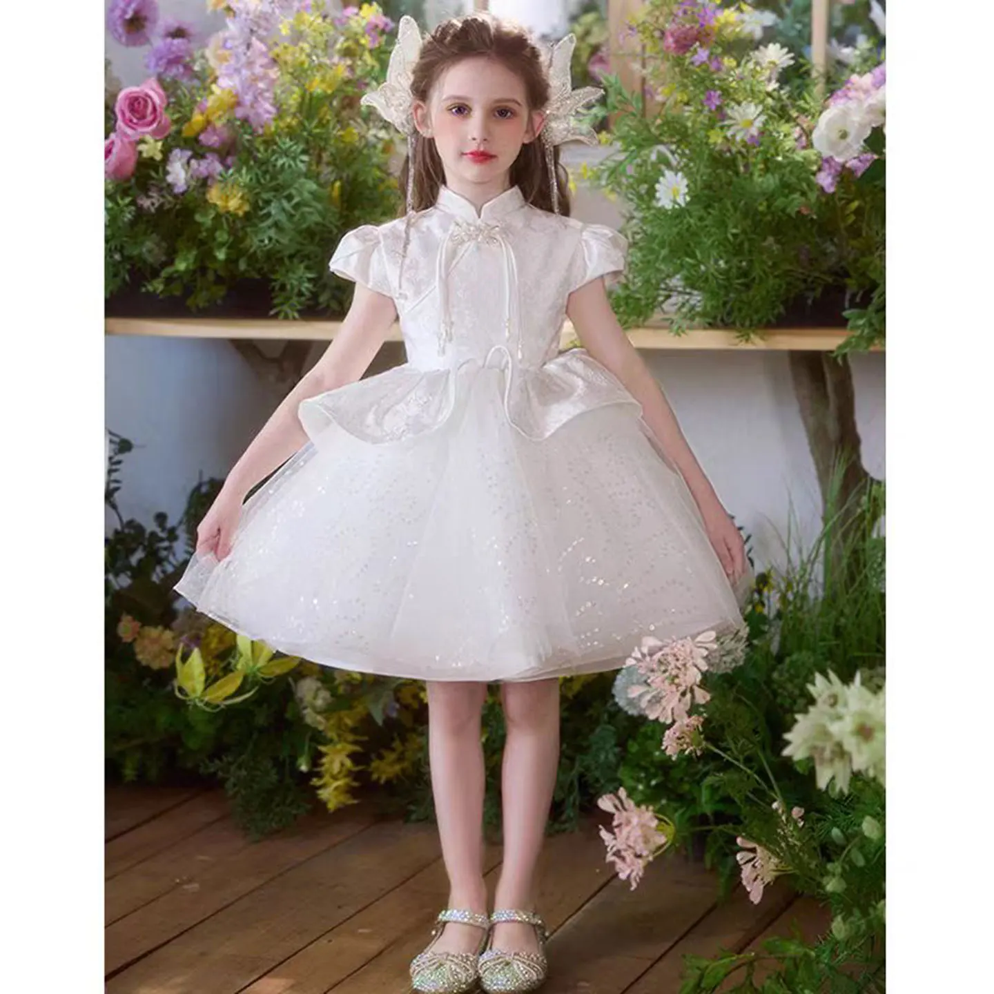 

Dreamy Vow J842 Adorable Chinese Style Neck Ruffle Tulle Flower Girl Dress Wedding Birthday Party First Communion Prom Ball Gown