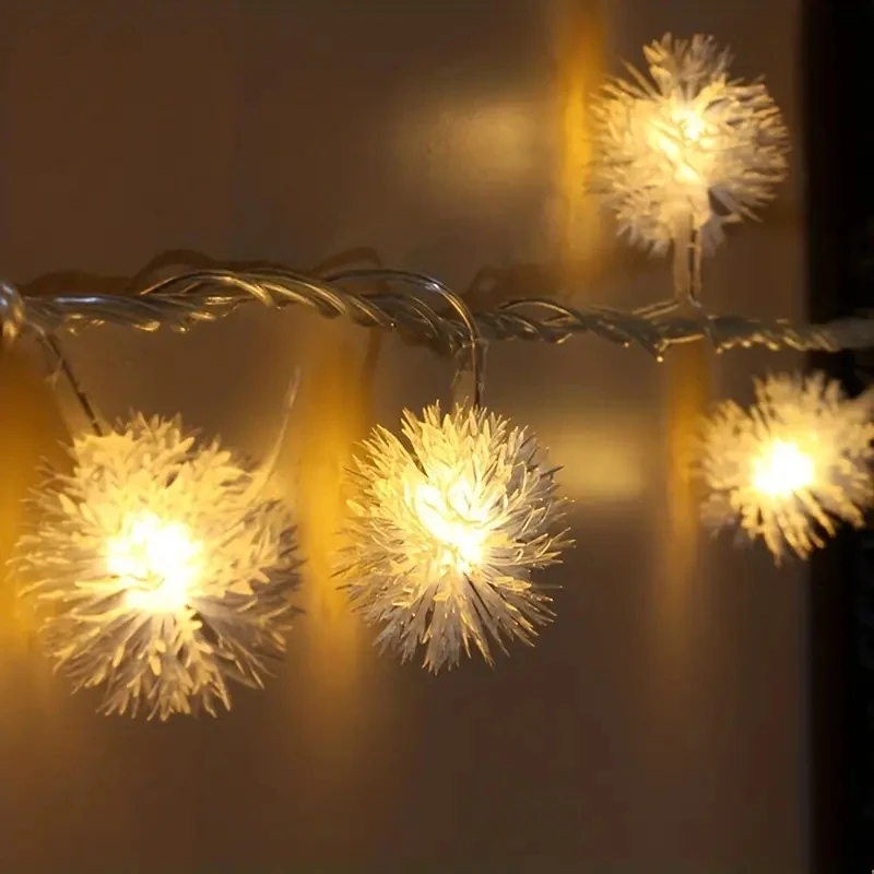 1PC 1.5M/3M/6M LED Dandelions Fur Balls String Lights With Battery Box Tree Room Decoration