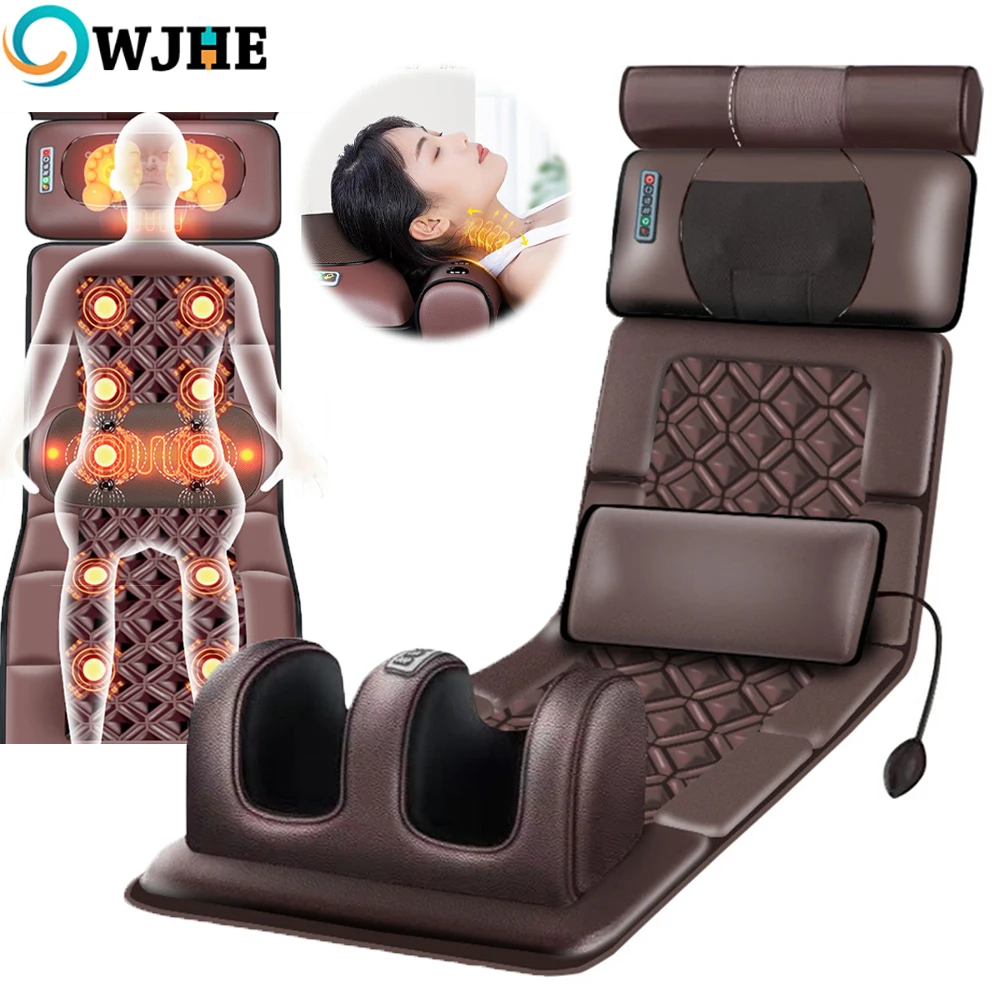 Colchón de masaje eléctrico 3D, cojín masajeador vibratorio ajustable con calefacción para cuello, espalda, pies, alivio del dolor corporal, alivio del estrés, relajación corporal