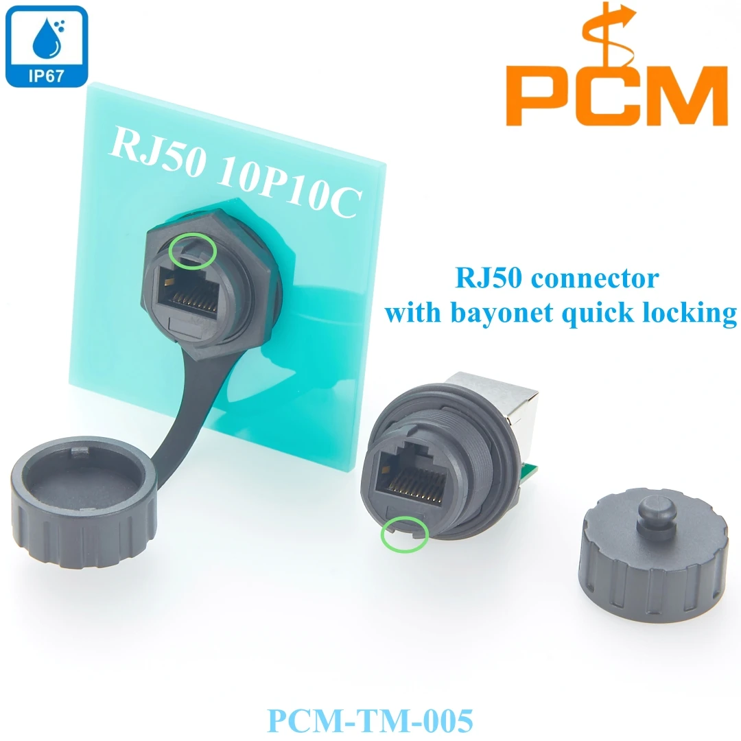 

RJ48 RJ50 10P10C IP67 waterproof panel mount connector with bayonet quick release locking Female to female feedthrough Adapter