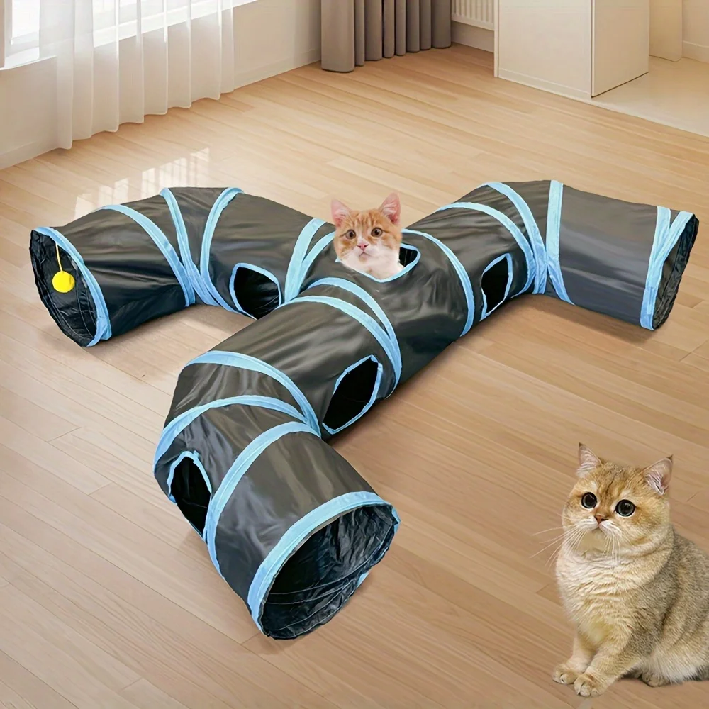 Nouveau design, tunnel pour chat noir étendu à trois voies, jouet pour chat en forme de robinet, jouet pour chat en forme de dragon roulant