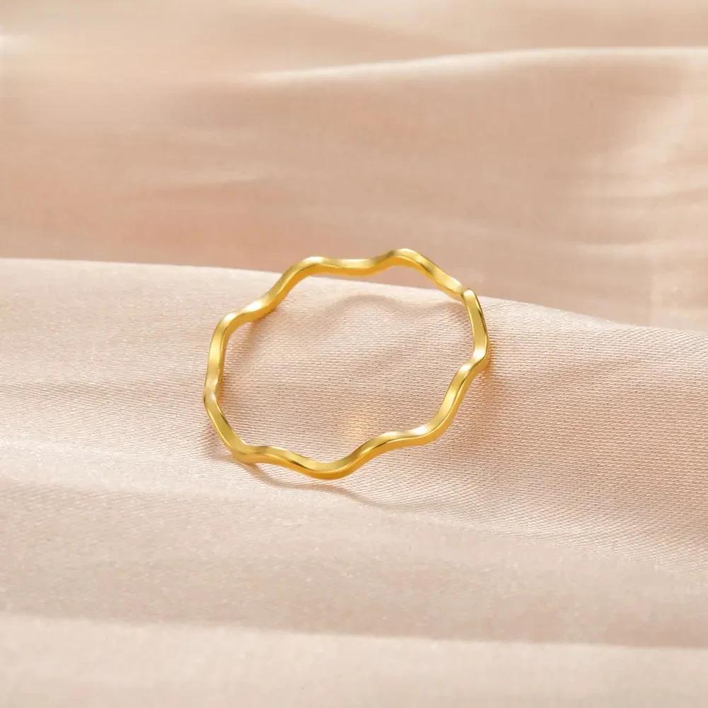 Lucktune – bagues acier inoxydable dore bague fine en acier inoxydable doree bague acier inoxydables femme bague ondulée Simple en acier inoxydable pour femmes, ligne géométrique, bijoux de