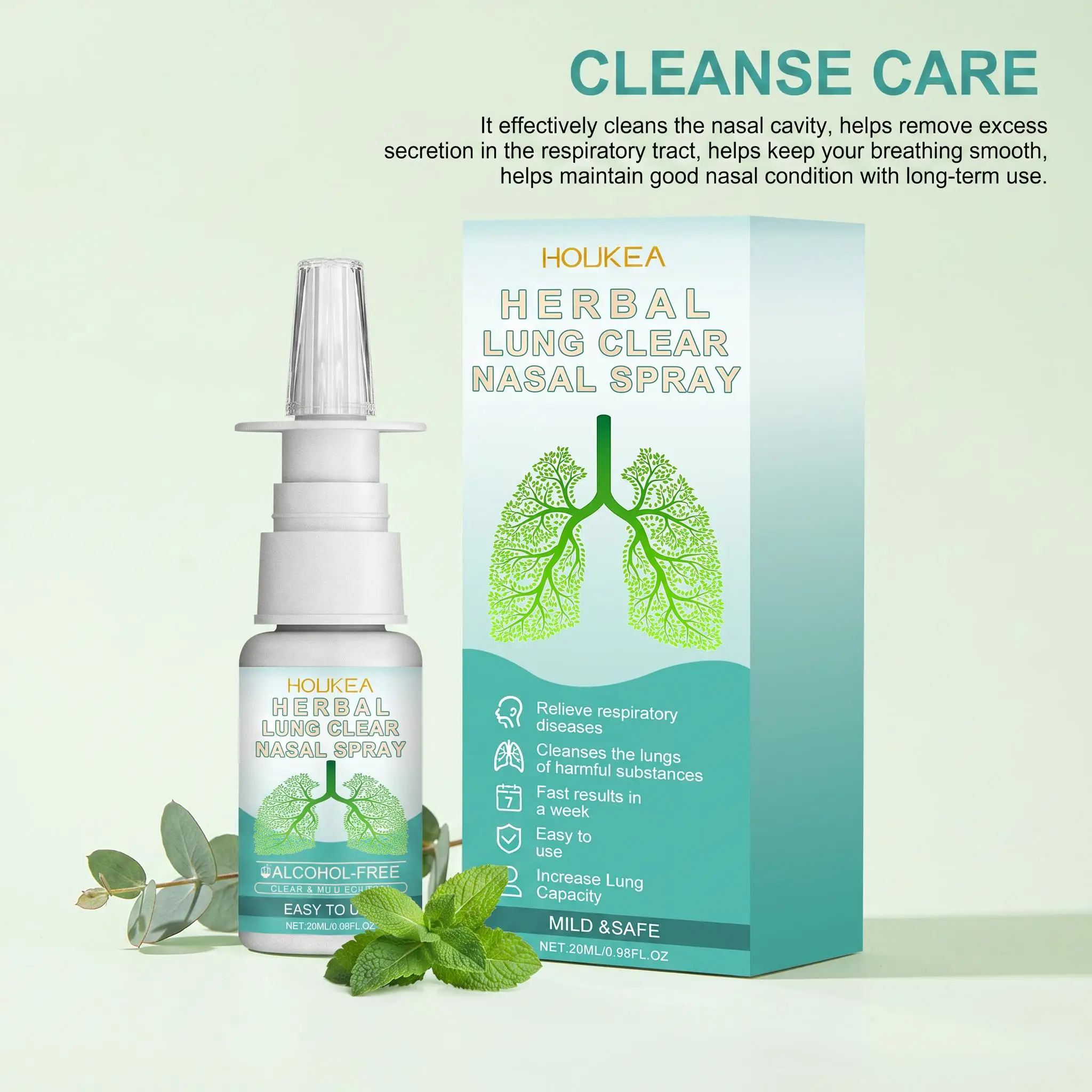 Houkea Lung Herbal Cleanser Spray Gentle Nursing Comprehensive Cleaning Sugar Free Relieve Discomfort Non Irritating Nose Care Spray