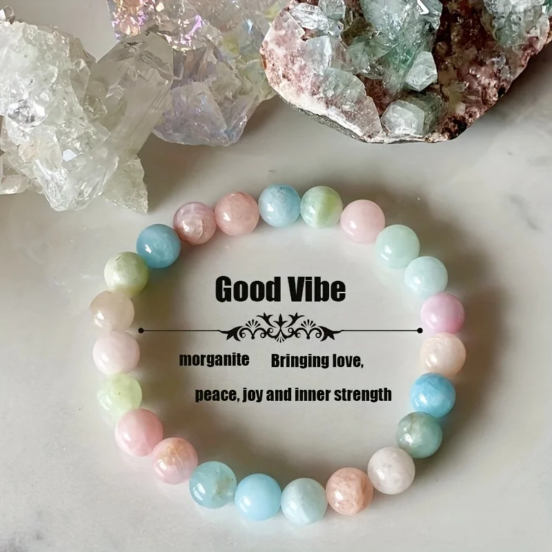 Morganite Beads Good Vibe Healing Bracelet Energy Bracelet Gift Idea for Love, Peace, Joy and Inner Strength