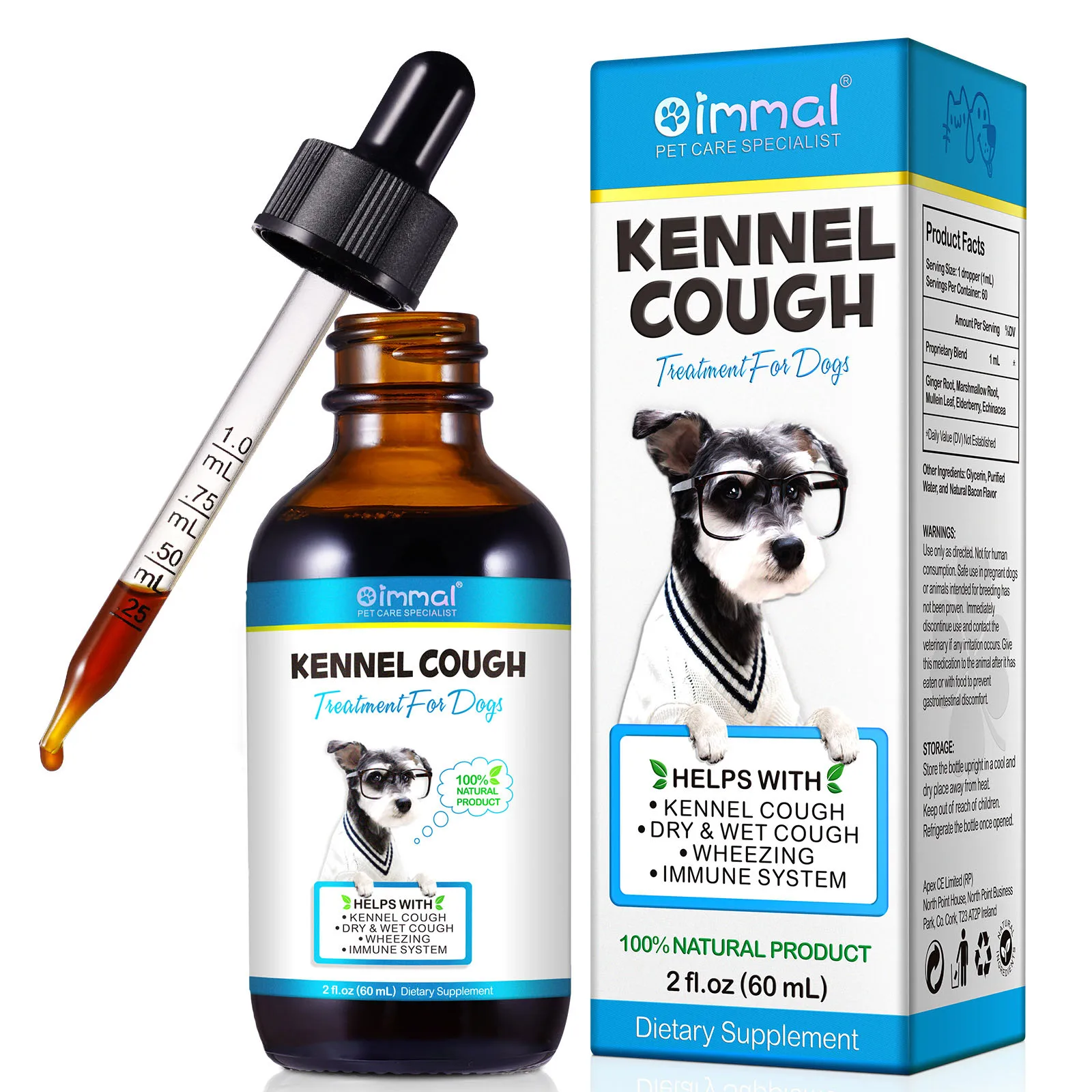 

Kennel Cough Relief Drops Treatment for All Dogs Help with Cold Cough Dry and Wet Cough Wheezing Immune System 100% Pure Natural