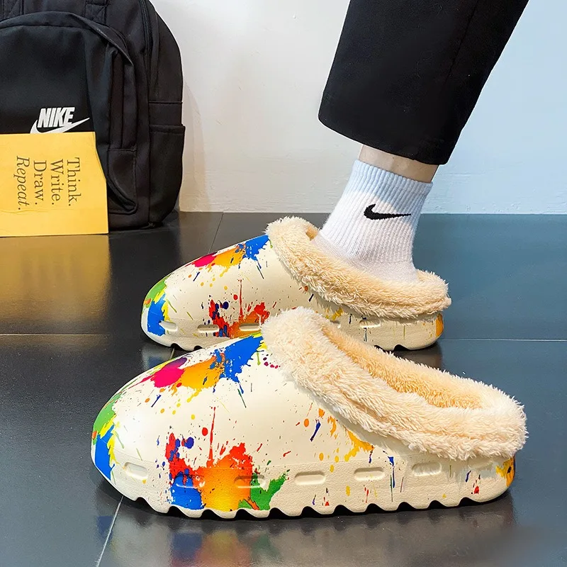 

Зимние тапочки для мужчин и женщин, теплая домашняя обувь на флисовой подкладке, домашняя и уличная нескользящая удобная домашняя обувь