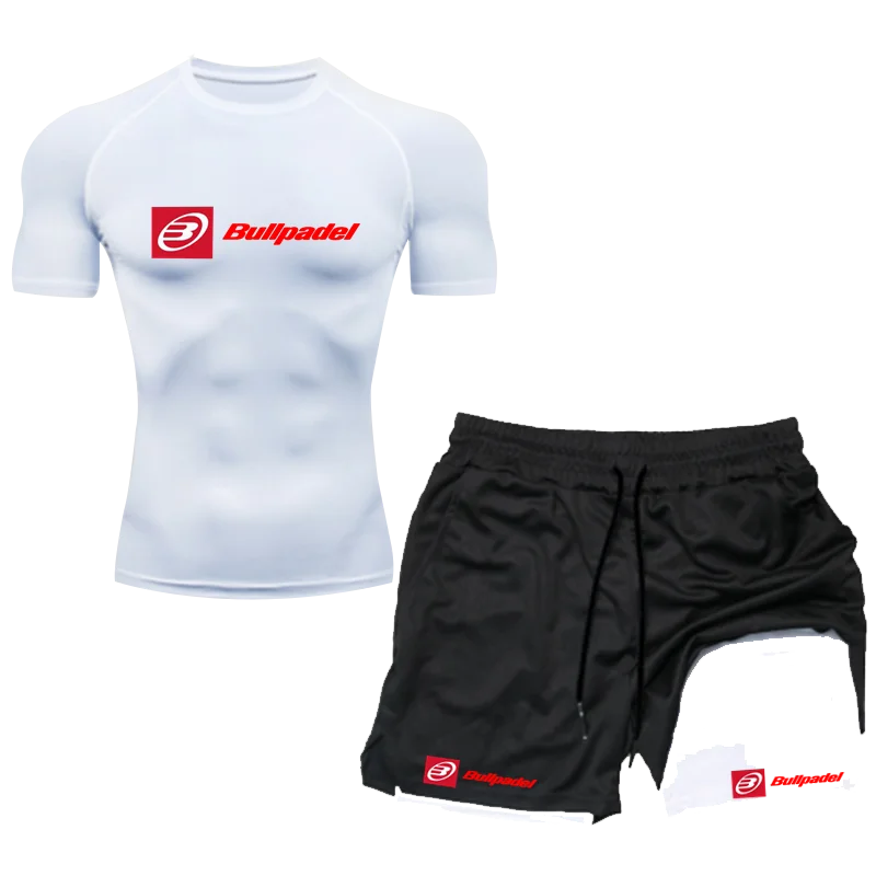 Bullpadel T-Shirt Summer Men's T-Shirt And Double-Layer Shorts Sports Two-Piece Set Breathable Loose Tennis SportsRunning Set