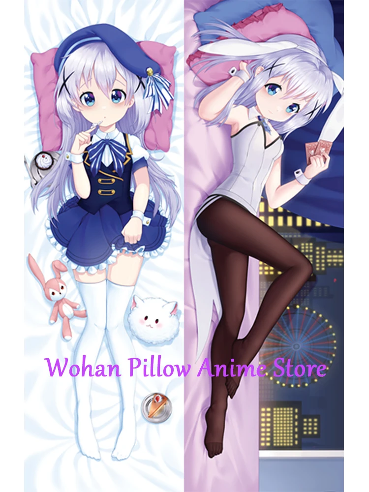 Dakimakura Anime Pillow Cover Chino Kafuu Double Sided Print Life-size Halloween Christmas Decoration