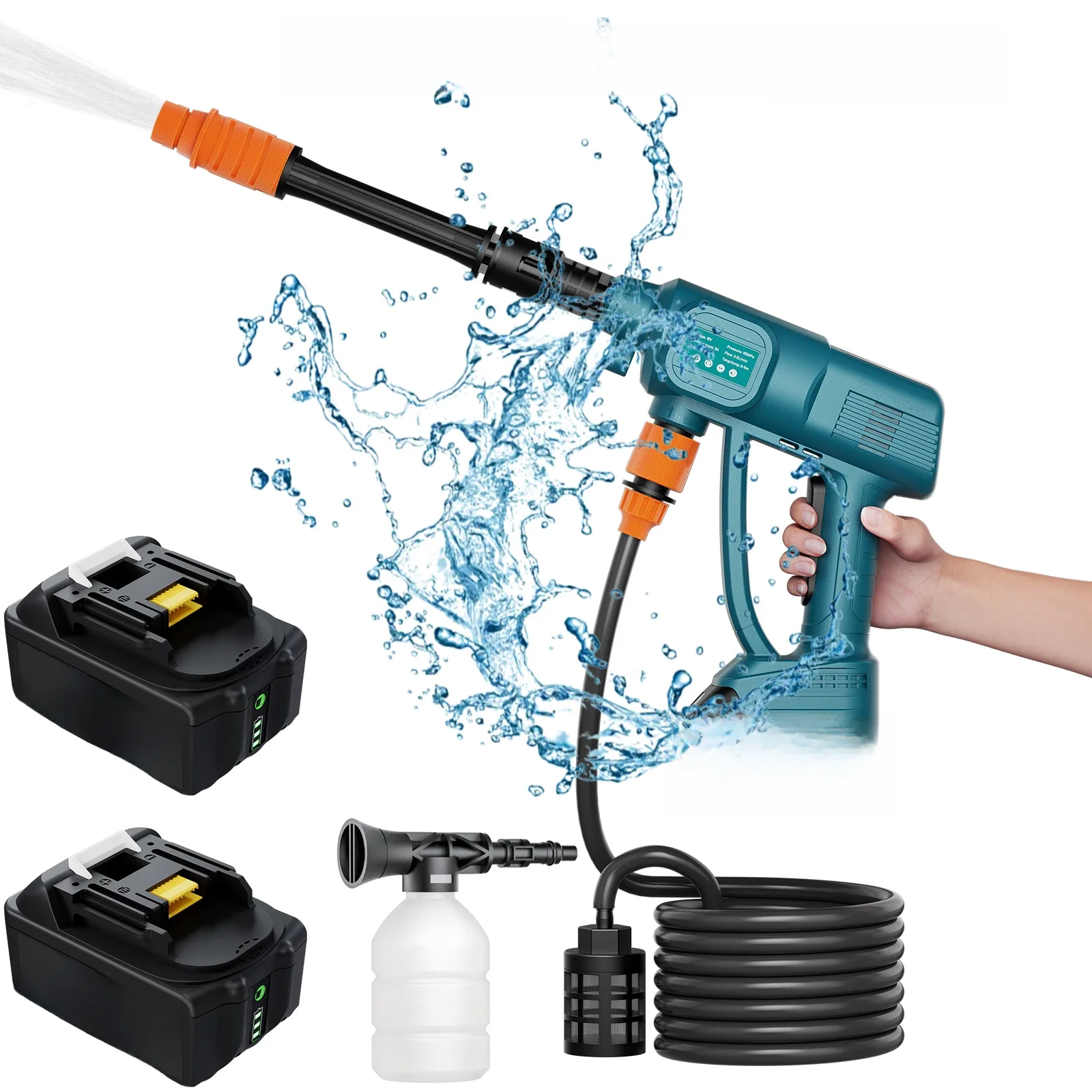 Bezprzewodowa myjka ciśnieniowa kompatybilna z akumulatorem Makita 18 V, przenośna myjka ciśnieniowa Lekka bezprzewodowa myjnia strumieniowa Myjnia samochodowa Generator piany Dysza Pompa wodna Wąż 5 m — zdjęcie produktu 7