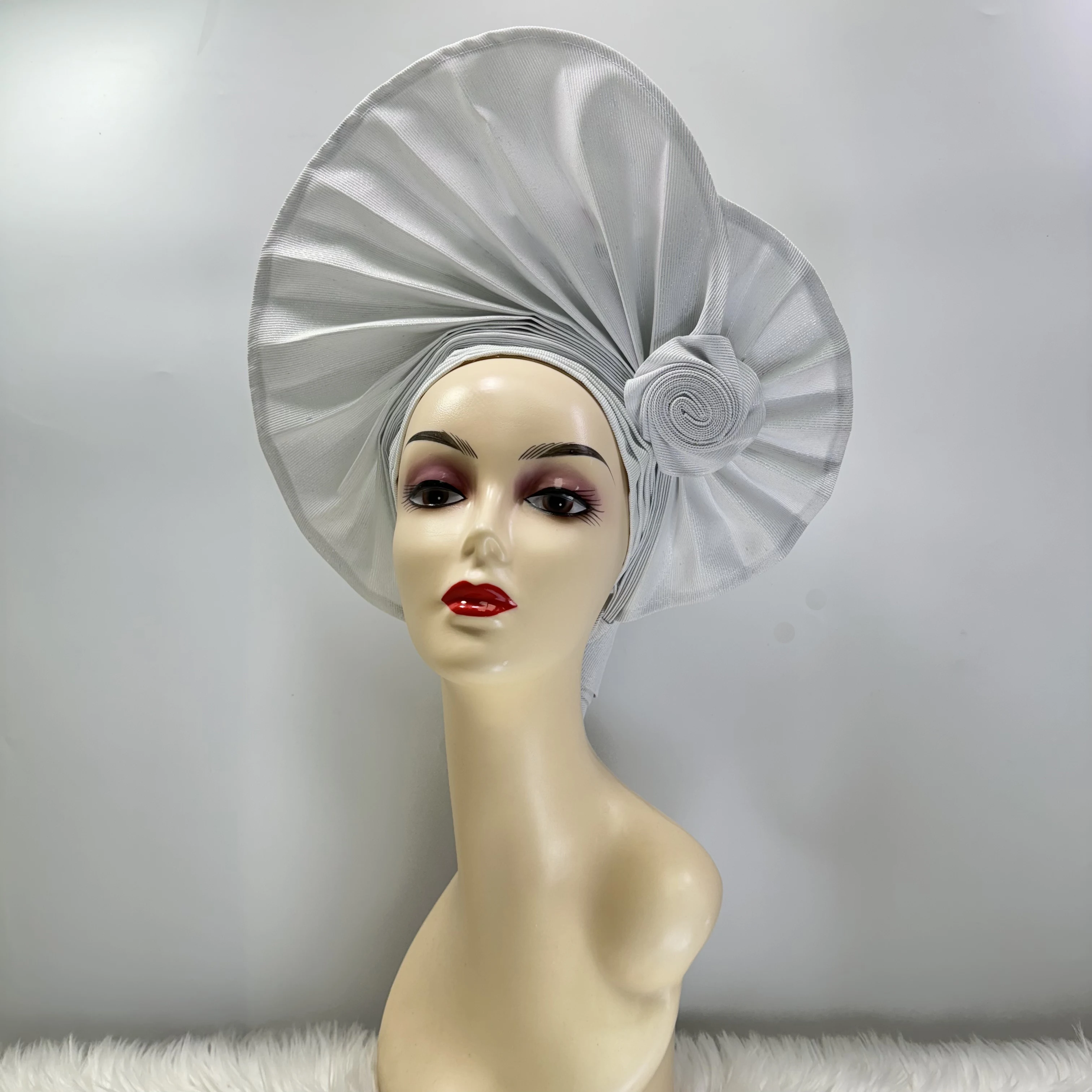 Already Made Cotton Auto Gele Women African Gele Headtie Aso Oke 2024 High Quality Plain Color Head Tie Latest Women Headwrap