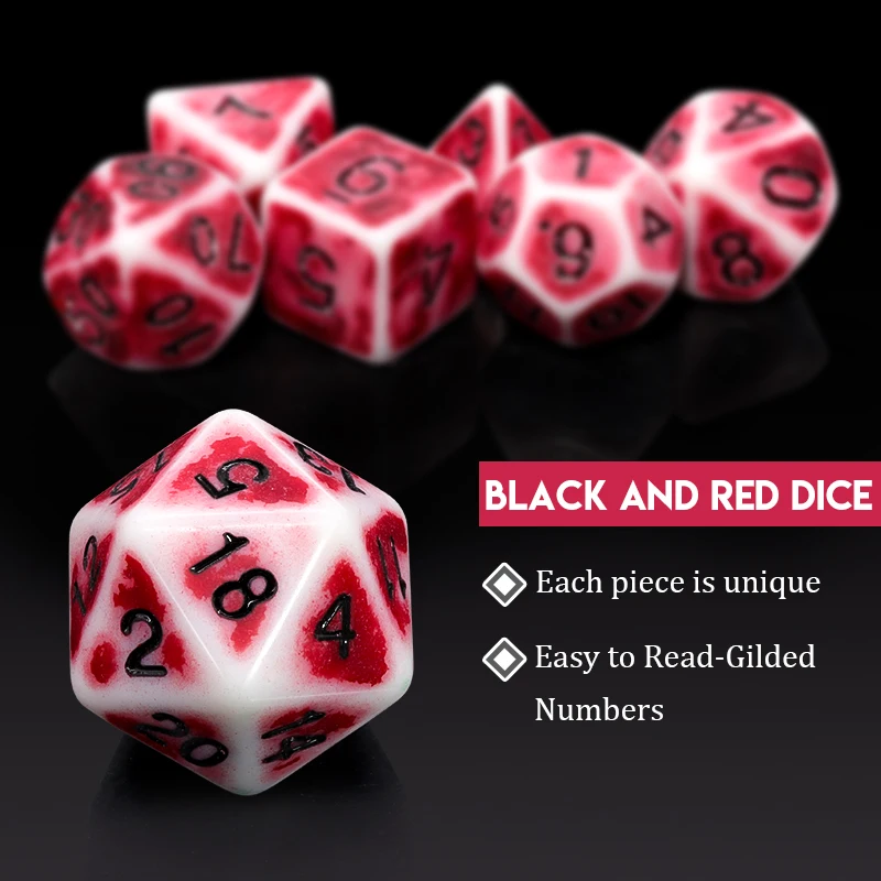 7Pcs Red‑Base White‑Edge Acrylic Polyhedral Dice Set for Dungeons & Dragons RPG Board Games, Family Gatherings, Ideal Gift